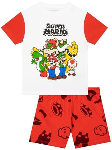 Image of Super Mario Boys Pyjamas, Short Sleeve Boys Pjs, Kids Short Pyjamas Set, White 7-8 Years
