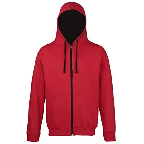 Image of AWDis Men's Varsity Zoodie Hoodie, Multicoloured (Fire Red/Jet Black), Large