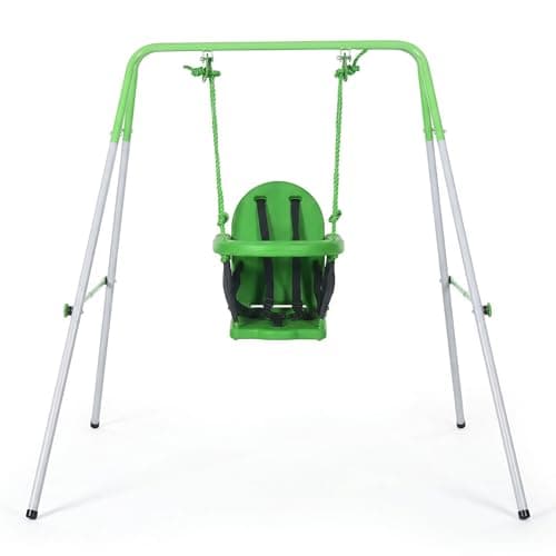 Image of Outsunny Kids Swing Set Baby Swing, Indoor Outdoor Nursery Swing, with Safety Seat Belt, Support Back, for Toddlers 6-36 Morths - Green