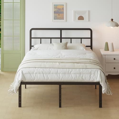 Image of Lutown-Teen King Size Bed Frame 5ft with Curved Headboard, Heavy Duty Black Metal King Size Beds 46 cm High with Steel Slat Support, Underbed Storage, Easy Assembly, Noise Free
