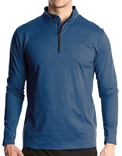 Image of Men's 1/4 Zip Sports Long Sleeve T Shirt Casual Golf Running Quick-Dry Polo Shirts Outdoor Warm Hiking Fishing Sweatshirt Breathable Blue L