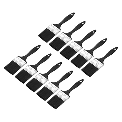 Image of sourcing map 10pcs 2"/50mm Paint Brushes, Flat Brush Nylon Bristle with Plastic Handle, Acrylic Painting Paintbrush Professional Paint Tools for Latex Oil Paints, Black