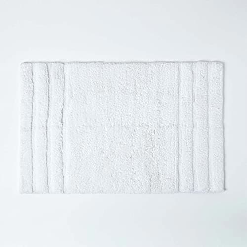 Image of HOMESCAPES Spa Supreme Bath Mat, White, Very Heavy 1800 GSM, Super Soft Plush Cotton Rug, 50x80cm, Washable at Home
