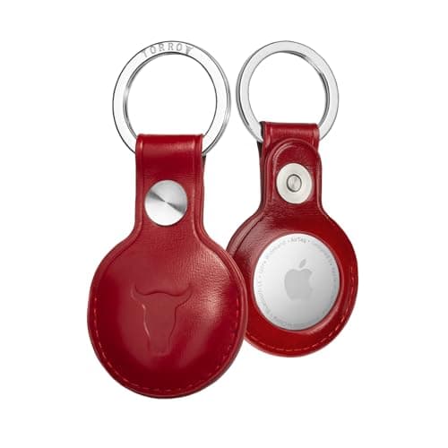 Image of TORRO Leather Keyring/Keychain Compatible with AirTag (2021) and AirTag (2026) – Premium Leather Key Holder with Brushed Metal Ring (Red)