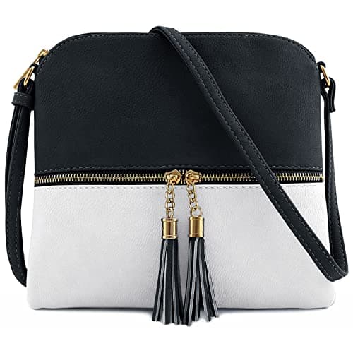Image of Jamie Bags Mini Crossbody Bags for Women, leather phone bag with long bag strap, Multipurpose Ladies Handbags & shoulder bags with Tassel (Black & white)