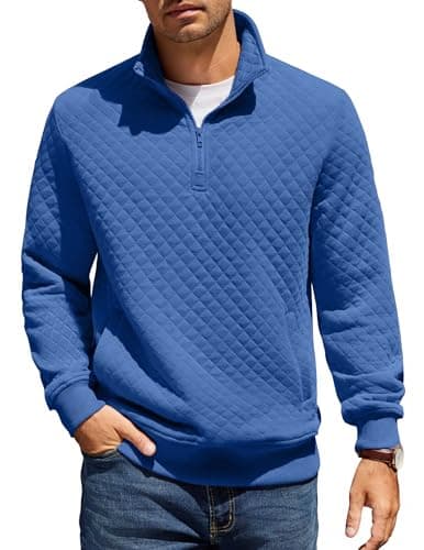 Image of COOFANDY Sweatshirts for Men Quarter Zip Sweatshirt Regular Fit Winter Sweater Polo Long Sleeve T-shirt Top Quarter-Zip Pullover with Pocket Dark Blue L