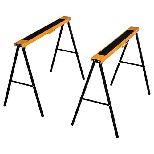 Image of HOMCOM 2PCS Saw Horse Twin Pack Folding Workbench Metal Trestle Stands with Non-Slip EVA Surface for Sawing Work Max Load 125kg