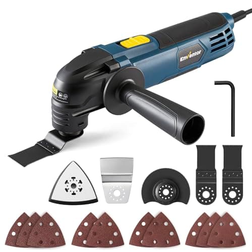 Image of Enventor Oscillating Multi Tools, 300W 15000-22000 OPM Electric Corded Multi Tool, 6 Variable Speeds, 3°Oscillation Angle, Auxiliary Handle, with 17pcs Accessories for Cutting, Sanding, Scraping