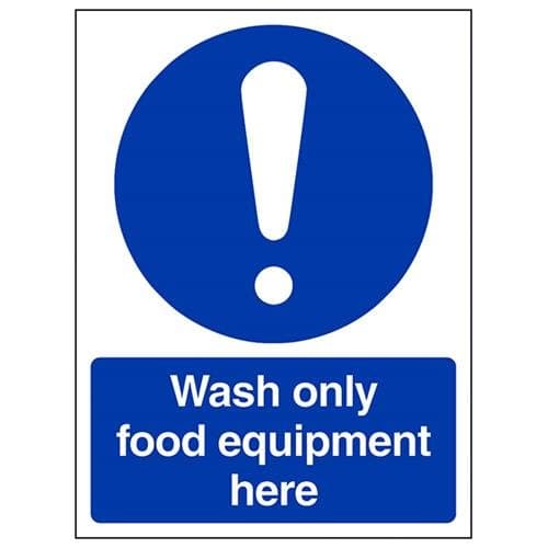 Image of V Safety Food Hygiene/Wash Only Food Equipment Here Sign - 150mm x 200mm - Self Adhesive Vinyl