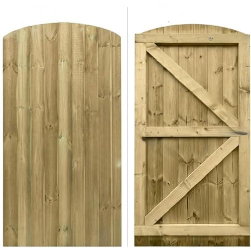 Image of 180cm x 75cm Wooden Garden Gate | Pressure Treated Feather Edge Timber Gate | Dome Top Heavy Duty 6cm Thick Semi-Braced Side Gate