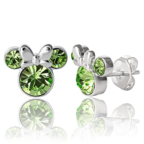 Image of Disney Minnie Mouse Birthstone Jewelry, Silver Plated Crystal Stud Earrings for Women and Girls Mickey's 90th Birthday Anniversary (More Colors Available)