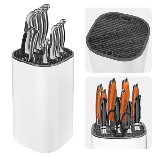 Image of Knife Block Without Knives, Universal Square Knife Block for Kitchen with Scissors Slot, White Detachable Knife Holder for Easy Cleaning, Space Saver Knife Storage Holder for Protecting Blade