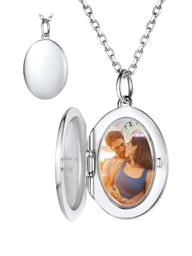 Image of Custom4U Personalised Necklace for Women 925 Sterling Silver Locket Photo Pendant Oval with 18+2 Inch Chain,Custom Engraved Personalised Necklace Mum Gifts