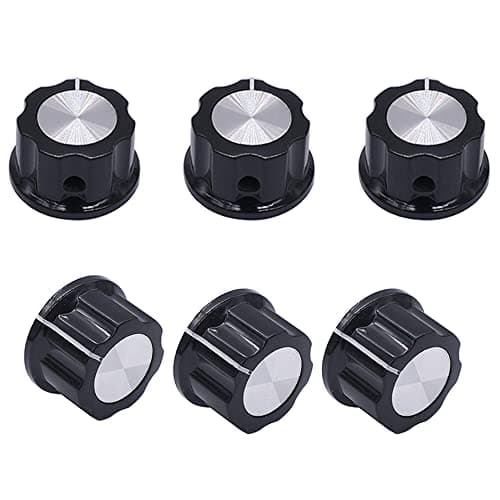 Image of CENPEK 6Pcs Silver Tone Top Rotary Knobs for 6.4mm/0.25inch Dia Shaft 3590s Potentiometer Switch Knob Top Diameter: 23mm Black A03-6.4mm