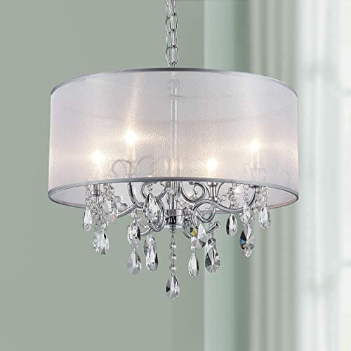 Image of BESTIER Modern Elegant Crystal Pendant Drum Chandelier 4 Light Chrome Lighting Fixture LED Ceiling Light Dia 48 cm x H 45 cm