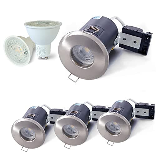 Image of 4XSweier 90 Minute Fire Rated LED Spotlights,5W 3000K Warm White IP65 Waterproof Bathroom LED Recessed Ceiling Lights,230V GU10 Downlight,Cut-Out 75mm. Satin Nickel(Non-dimmable)