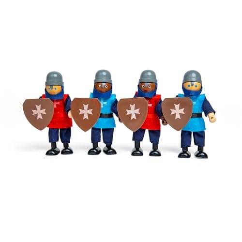 Image of Bigjigs Toys Wooden Knights | Medieval Figure Set for Kids | Action Playset for Castle Role Play | Figurines with Shield Accessories | Wood Gifts for 3+ Year Old Children | Dolls for History Learning