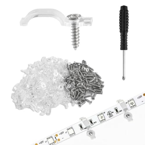 Image of 100 Pcs Cable Clips Led Clips Light Strip Clips, Transparent LED Strip Light Mounting Clips One Side Fixing Mounting Brackets for 10mm Wide Waterproof Led Strip Light Holder Clips, with Screws