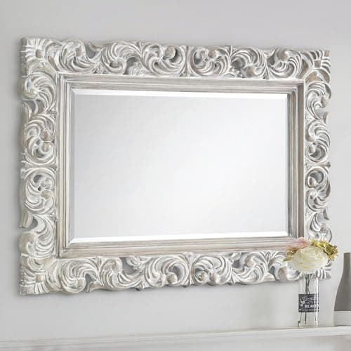 Image of Julian Bowen Baroque Distressed Wall Mirror - Glass / Antique White Mirrors