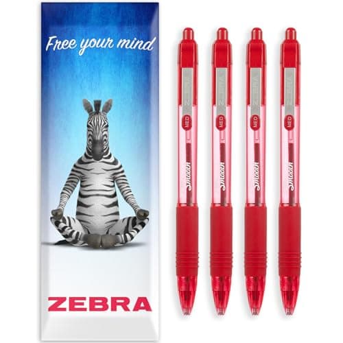 Image of Zebra Z-Grip Smooth Ink Retractable Ballpoint Pen - 1.0mm Nib - Pack of 4 Pens - In Envelope Gift Packaging (Red)