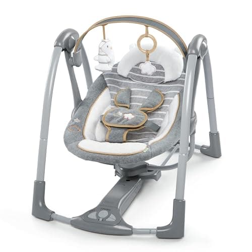 Image of Ingenuity Swing 'n Go Deluxe 5-Speed Baby Swing with Cushioned Harness - Foldable, Portable, 2 Plush Toys & Sounds, 0-9 Months 6-20 lbs (Bella Teddy)