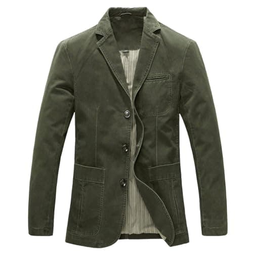 Image of Allthemen Mens Casual Blazer Slim fit Long Sleeve Jacket Washed Cotton 3-Button Casual Suits Blazer Jackets, Army Green (3 Button), M
