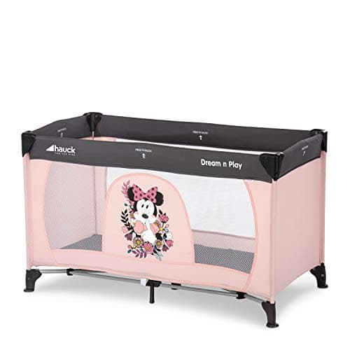 Image of hauck Dream N Play, Disney Minne Mouse Sweetheart - Travel Cot with Transport Bag for Babies & Toddlers, Lightweight, Fast & Compact Folding, 120cm x 60cm, from Birth up to 15 kg