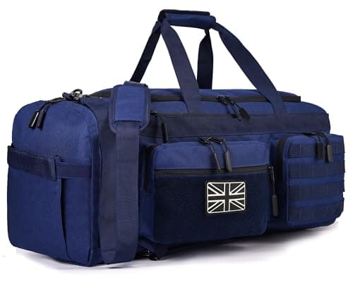 Image of LHI 3-in-1 Tactical Gym Bag 50L, Multi-Purpose Duffle Holdall Backpack with Shoe Compartment, MOLLE System, Weekend Travel Bag - Blue