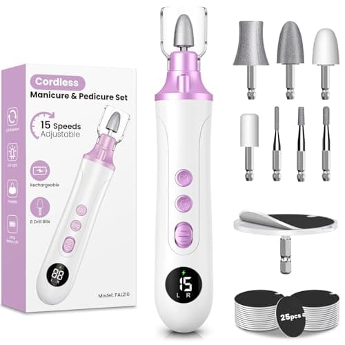 Image of Nail Drill Cordless, Professional Electric Nail File with 15 Speeds, 9 in 1 Rechargeable Pedicure Sets for Feet, LED Light, Nail Files Electric Nail Drill E File for Acrylic and Gel Nails Toe Nails