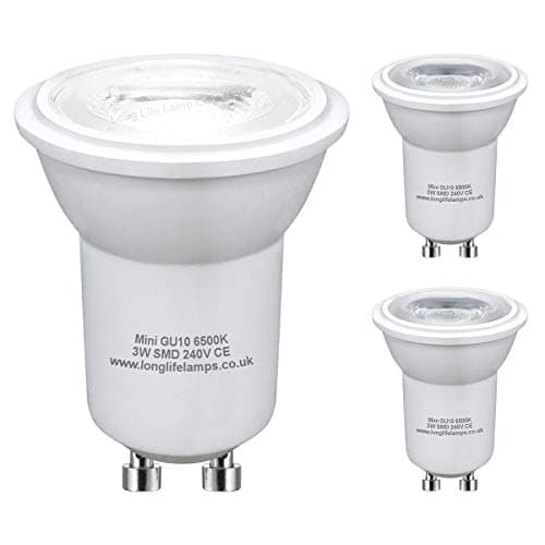 Image of Long Life Lamp Company 3 x 3w LED Small Mini GU10 35mm Light Bulb Cool White MRGU10