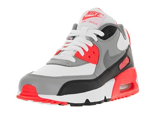 Image of Nike Youths Air Max 90 Grey White Leather Grey White Leather Trainers 40 EU