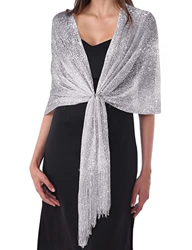 Image of DiaryLook Womens Evening Wrap Stole Shawl for Dresses Sparkling Metallic Shawls for Wedding, Parties, Bridesmaid, Prom Scarf,Silver Gray