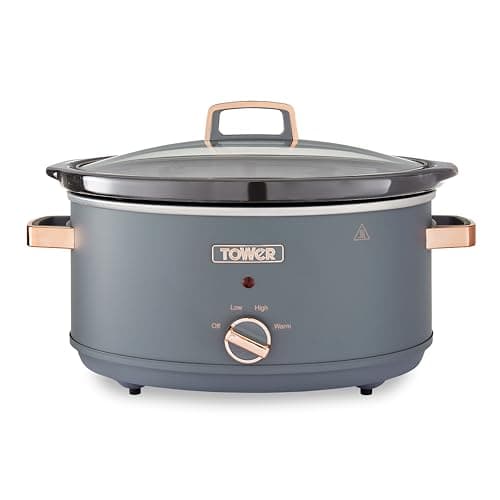 Image of Tower Cavaletto 6.5 Litre Slow Cooker with 3 Heat Settings, Cool Touch Handles, Grey and Rose Gold, T16043GRY
