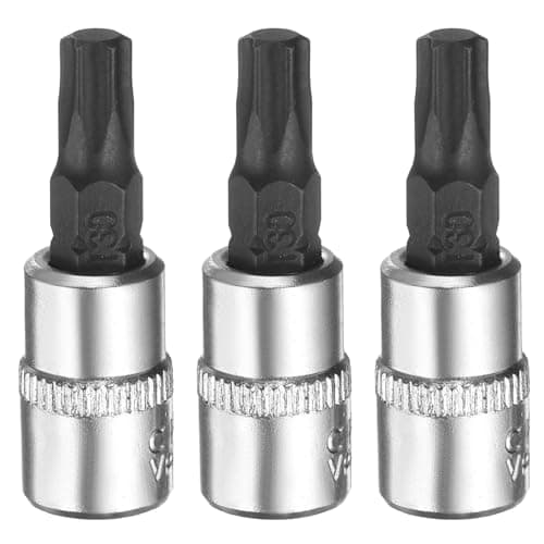 Image of sourcing map 3pcs T30 Torx Bit Socket 1/4" Square Drive Star 6 Point Extension Impact Bit Power Nut Driver Set S2 & CR-V Steel Socket Ratchet Wrench Bits, Silver Black