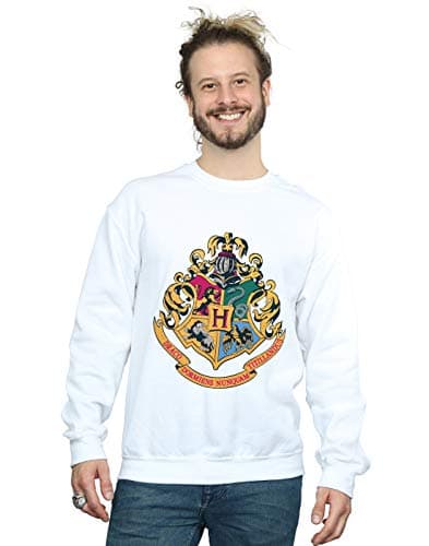 Image of Harry Potter Men's Hogwarts Crest Gold Ink Sweatshirt White Medium