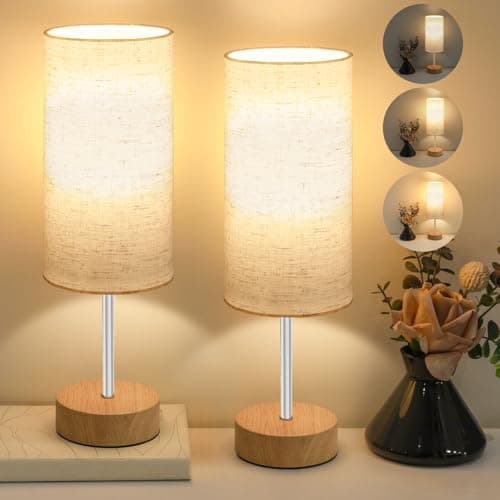 Image of Aomeya Bedside Lamps Set of 2, 3-Way Dimmable Touch Table Lamps for Bedroom and Living Room with Linen Fabric Shade(Bulb Included)
