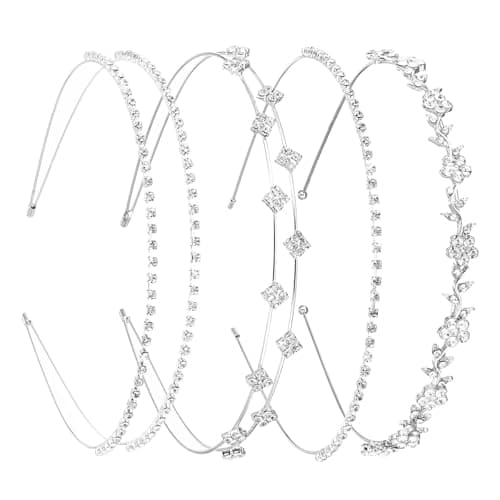 Image of 4pcs Silver Rhinestone Headbands for Women Bridal Crystal Headpiece Sparkly Flower Girl Headband Flower Leaf Tiara Crown Head Band Metal Double-layer Hair Hoop Shiny Hair Band Wedding Tiara Prom Gift
