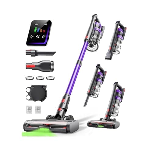 Image of Powerffy Cordless Vacuum Cleaner, 45KPa 600W Powerful Stick Vacuum for Home, 60Mins Runtime, 1.8L XL Dust Cup One-Touch Empty, Green LED Anti-Tangle Brush & Fragrance, for Pet Hair Carpet Hard Floor
