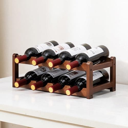 Image of Glsety 8 Bottle Wooden Wine Rack,2 Tier Free Standing Wine Storage Holder,Retro Minimalist Style Home Decorations Wine Display Shelves for Cabinet,Cupboard,Countertop