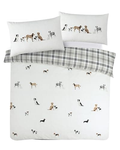 Image of CnA Stores Paws and Tails Dogs King Duvet Cover Bedding set Easy Care (White, KING SIZE DUVET SET WITH PILLOWCASES)