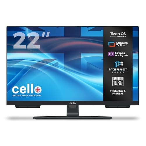 Image of Cello C2226TZH 22" Tizen OS Smart LED TV, 240V, By Samsung, Freeview & FreeSat, Gaming Hub, Pitch Perfect Speakers, UK Made, Ideal for Kitchen, Bedroom or Small Spaces
