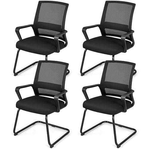 Image of COSTWAY 1/2/4PCS Guest Reception Chairs, Mid-Back Mesh Conference Chairs Computer Armchairs with Lumbar Support and Sled Base, Metal Base Office Chair for Waiting Room Meeting Room (62 x 59 x 94cm, 4)