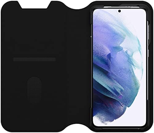 Image of OtterBox Strada Via Case for Samsung Galaxy S21+ 5G, Shockproof, Drop Proof, Slim, Soft Touch Protective Folio Case with Card Holder, 2x Tested to Military Standard, Black