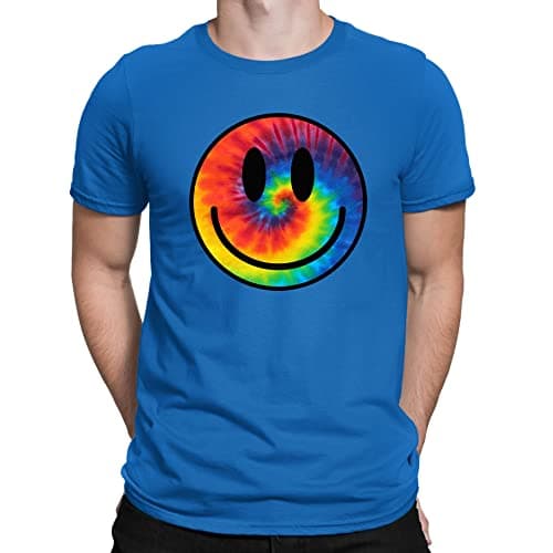 Image of Mens Tie Dye Happy Smile Face Acid Rave T-Shirt Royal Blue (M)