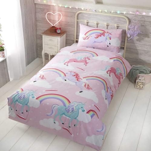 Image of Rapport Little Unicorn Single Duvet Quilt Cover Bedding Set, Polyester, Pink, 135x200cm & 1x Pillow Case 50x75cm