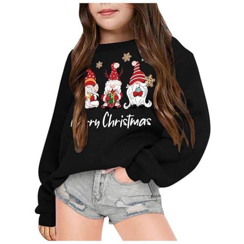 Image of Sweatshirt Hoodless Pullover Christmas Teenage Kids Girls Age 4-14 Years Christmas Graphic Xmas Round Neck Pullover Girls Winter Long Sleeve Loose Cute Cartoon Casual Sports (B-Black, 11-12 Years)