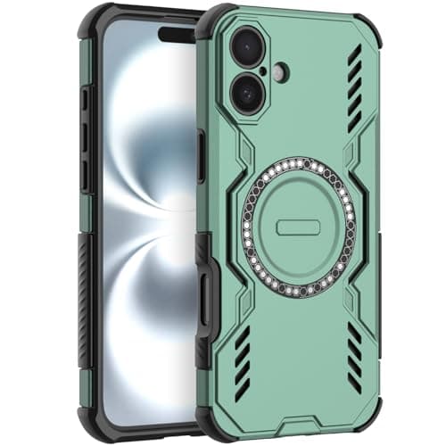 Image of LVVFEI Case for iPhone 16 Plus 6.7 Inch Compatibile with MagSafe Magnetic iPhone 16 Plus Phone Case with Shockproof, Ventilation Hole Design Magnetic Ring Slim Protective Case Cover - Green