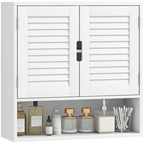 Image of HOMCOM Bathroom Cabinet, Wall Mounted Storage Cabinet with Adjustable Shelves, Toilet Storage Cupboard for Bathroom, Living Room, 60 x 20 x 60 cm, White
