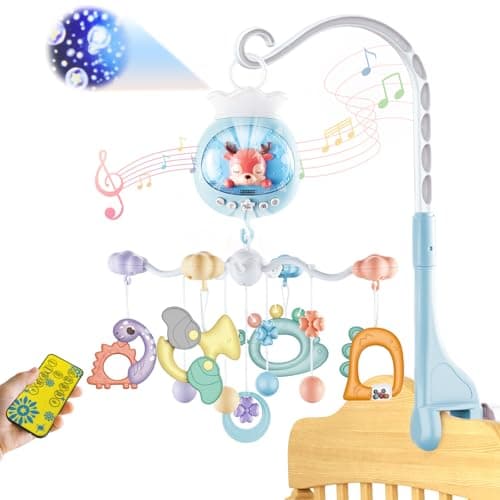 Image of KalaDuck Cot Mobiles for Babies with Music, Rotatable Crib Mobile with Projection, Timing Function and Baby Rattles Toy, Baby Mobile Hanger for Boys Girls 0-12 Months (Blue)