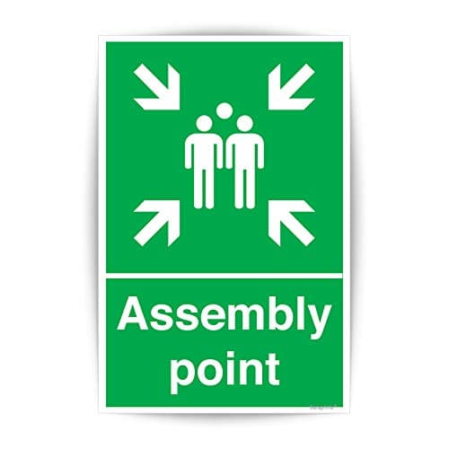 Image of Fire Assembly Point Sign Outdoor (300 x 100 mm) Self Adhesive Waterproof Stickers Fire Safety Signs for Office, Hospitals, Schools & Malls Sara Prints®